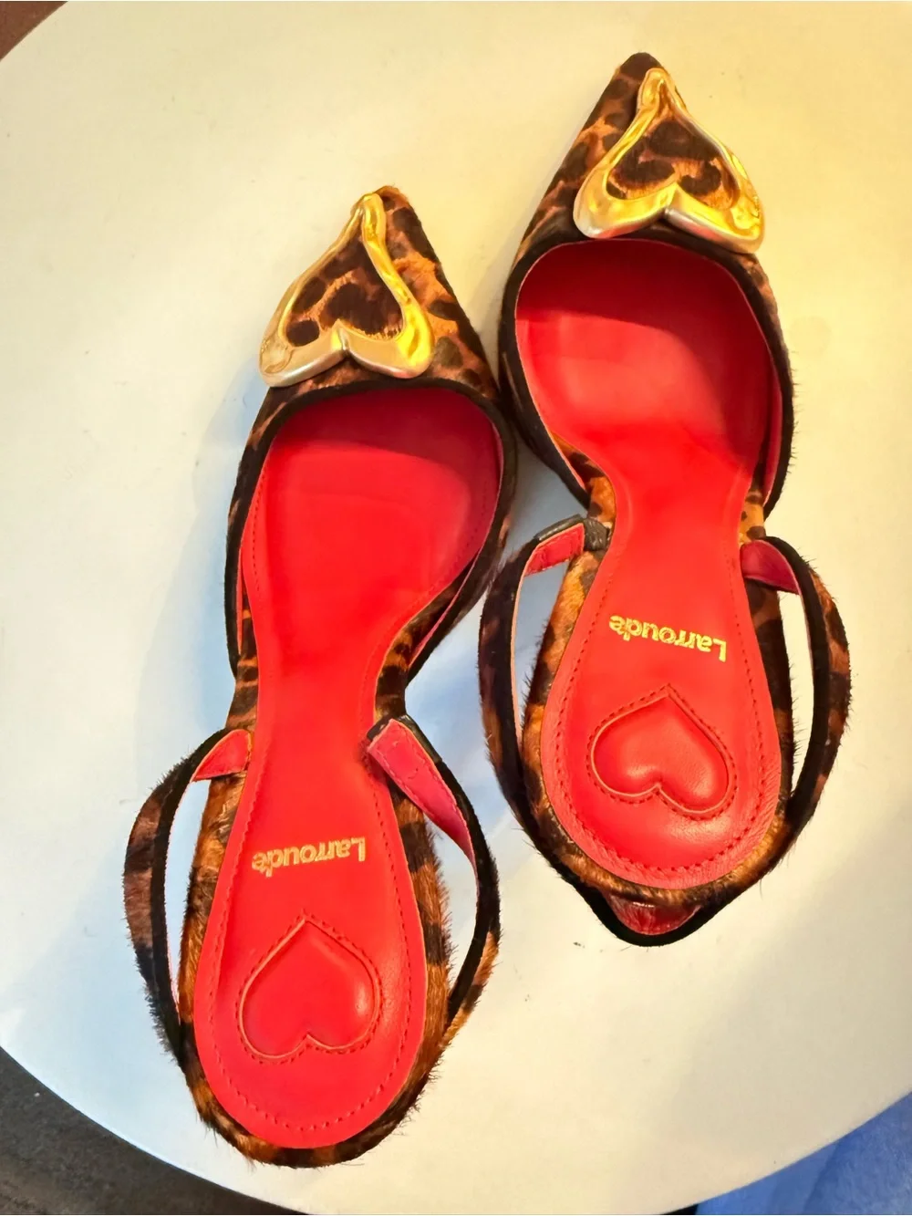 Larroude Cheetah Print Calf Hair Real Fur Slingback Heels Size 7.5
